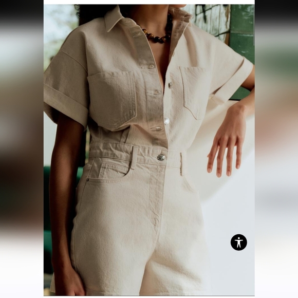 NWT Zara Cream Denim Playsuit Romper Size Large. - Picture 5 of 16